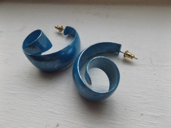 vintage 80s oversize turquoise blue earrings, lig… - image 7