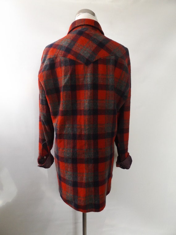 80s western plaid flannel shirt, large 16 - 16.5,… - image 9