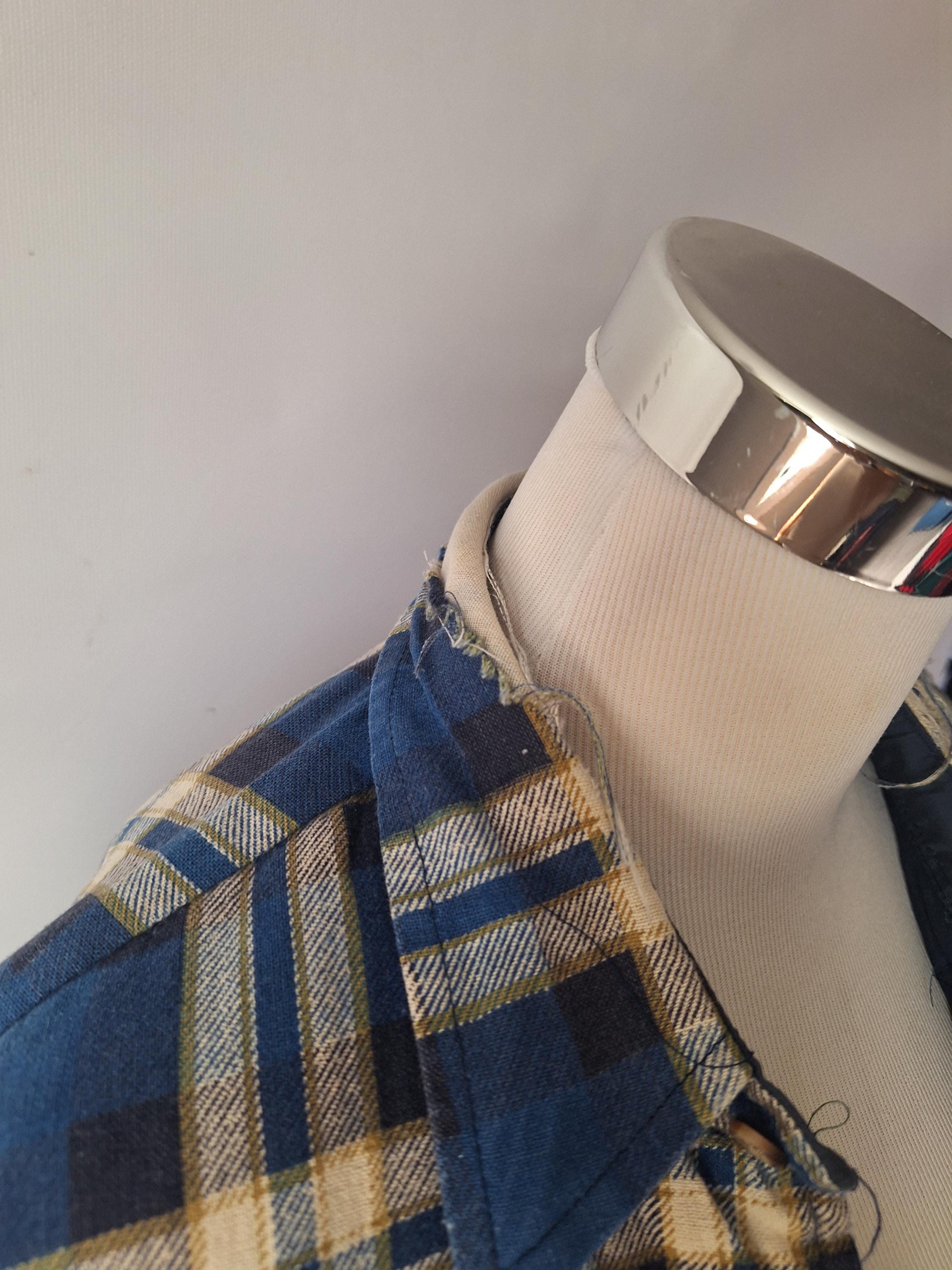 Maintenant Ce à Carreaux Bleu Beige Petit Flanelle Matelassé Chemise