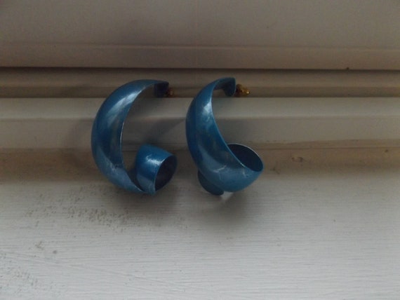 vintage 80s oversize turquoise blue earrings, lig… - image 8