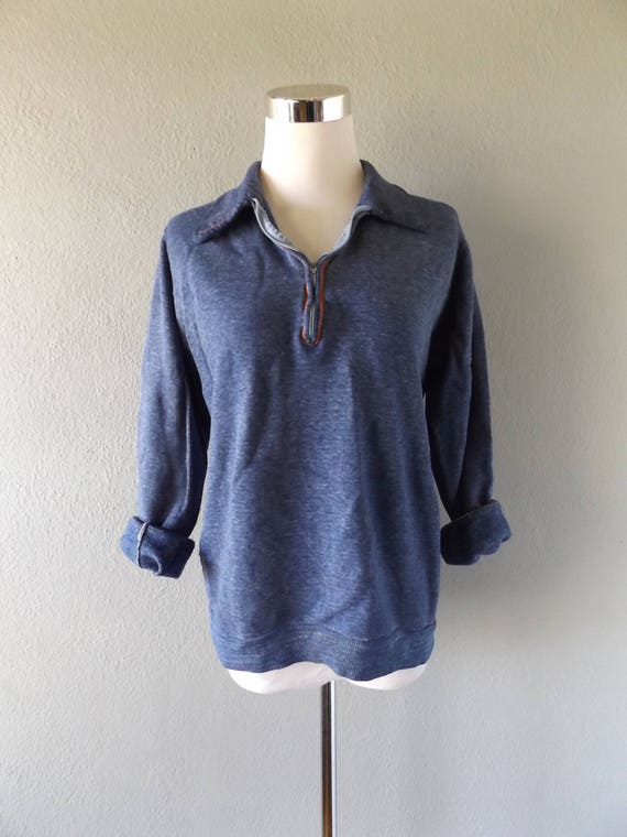 Grunge Half Zip Shirt Vintage 60er Jahre blauer Schmetterling 