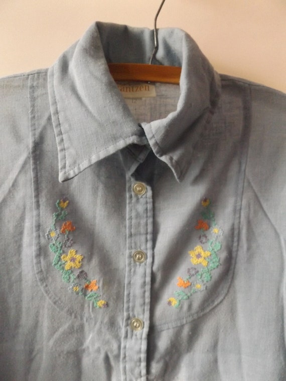 60s embroidered floral tunic blouse, size 12 medi… - image 5