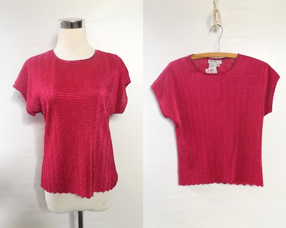 90s raspberry pink stretchy blouse, women's mediu… - image 1