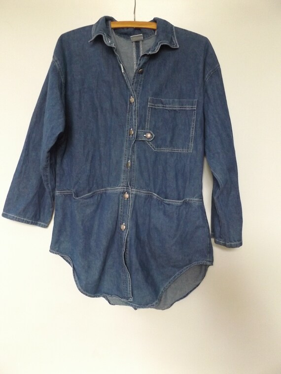 vintage blue jean blouse - size medium M - 90s wo… - image 2