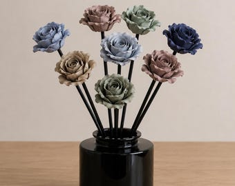 Juego de 10 varillas difusoras de madera con forma de rosa – Difusor de varillas florales sin botella – Decoración elegante para el hogar – Difusor de aroma floral