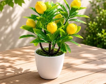 Artificial Lemon Tree in Pot, Faux Lemon Plant, Mini Citrus Tree Decor, Kitchen Table Decor, Entryway, Bathroom, Office Decor