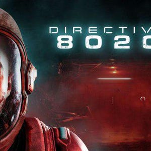 May include: A digital art image featuring a distressed astronaut in a red and silver space suit. The title "DIRECTIVE 8020" is displayed in glowing white letters against a dark red and black background, suggesting a science fiction theme.