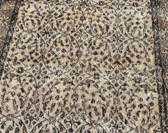 Tappeto vintage beige 4x7, tappeto turco in lana, piccolo tappeto Oushak, tappeto per camera da letto