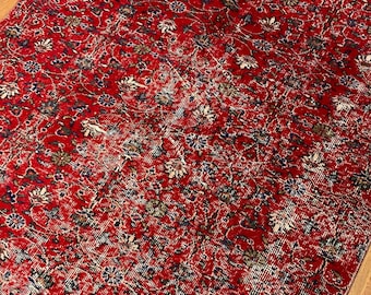 5x8 Vintage Rug, Turkish Rug, Red Anatolian Rug, Handmade Wool Medium Rug, Living Room Rug, Oushak Rug