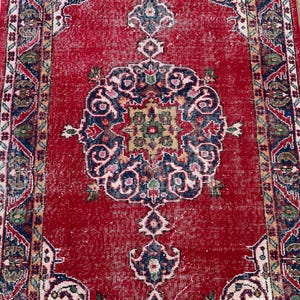 4x7 Vintage Red Rug, Handmade Anatolian Turkish Rug, Boho Decor Carpet