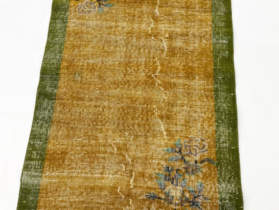 3x6 Vintage Turkish Oushak Rug, Handmade Anatolian Wool Rug