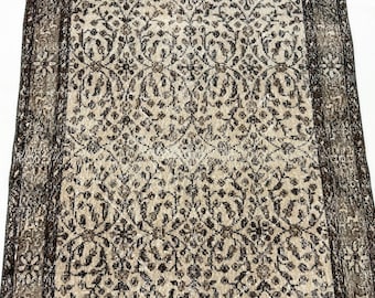 Tappeto vintage 4x7, tappeto Oushak in lana, tappeto turco floreale