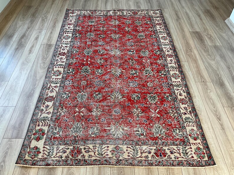 5x9 Vintage Red Area Rug, Floral Turkish Rug Large Size, Boho Carpet ...