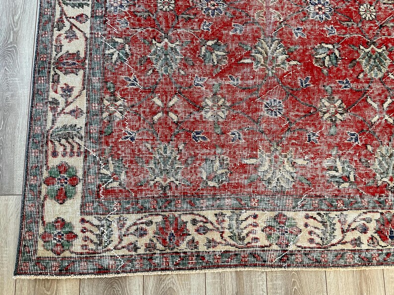 5x9 Vintage Red Area Rug, Floral Turkish Rug Large Size, Boho Carpet ...