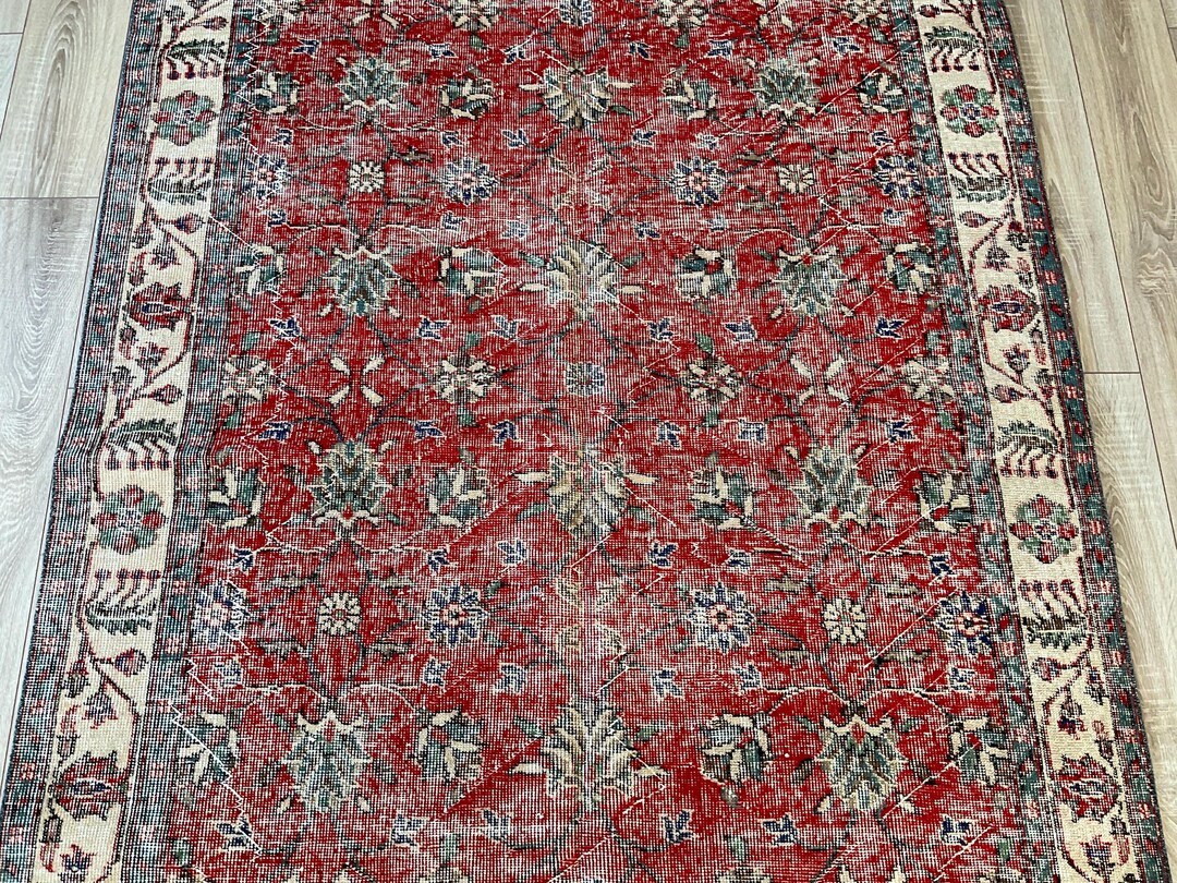 5x9 Vintage Red Area Rug, Floral Turkish Rug Large Size, Boho Carpet ...