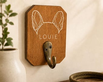 French Bulldog Personalized Maple Wood Leash Holder | Custom Dog Ear Wall Hook