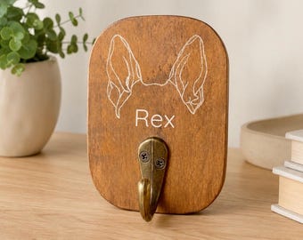 German Shepherd Personalized Wood Leash Holder | Custom Dog Ear Wall Hook
