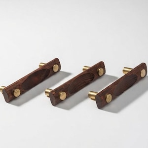 Vintage Dark Wood & Brass Cabinet Pulls | 96mm Drawer Handles | Scandinavian Kitchen Dresser Wardrobe Hardware | Beslag Design Joker Sweden