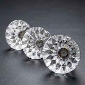 Swedish Vintage Clear Glass Cabinet Knob | 60s Bankeryd  Nordic Crystal & Brass Pull | Scandi Mid-Century Modern Faceted Furniture Hardware