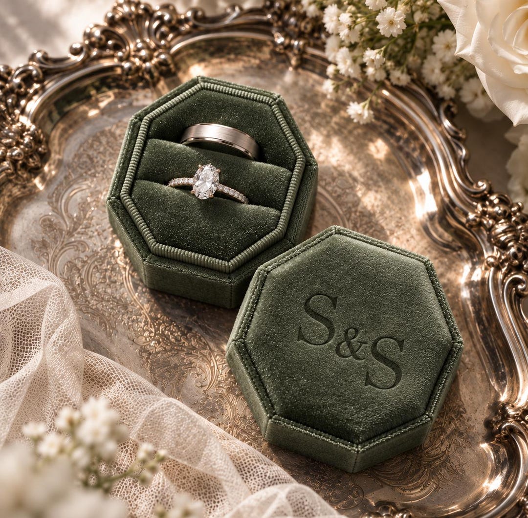 Wedding Rig Box Personalized Velvet Ring Box With Initials, Custom Monogram Wedding ...