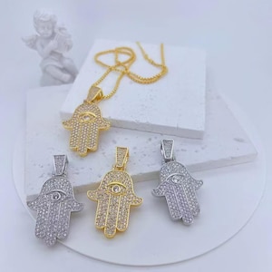 5pcs 18K Gold Plated Cubic Zirconia Enamel Fatima Pendant, Hand Pendant, Devil's Eye Charms, DIY Jewelry Making