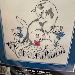 Mother and Kittens, Golden Bee 14” x 14” Stamped Vintage CountedCross Stitch kit, new unused