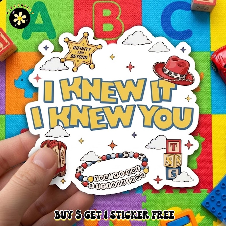 Retro Toy Story 5 Sticker/Magnet, I Knew It I Knew You Western Cowgirl Boots Friendship Bracelet Sticker, Disney Tay Story Sticker image 1