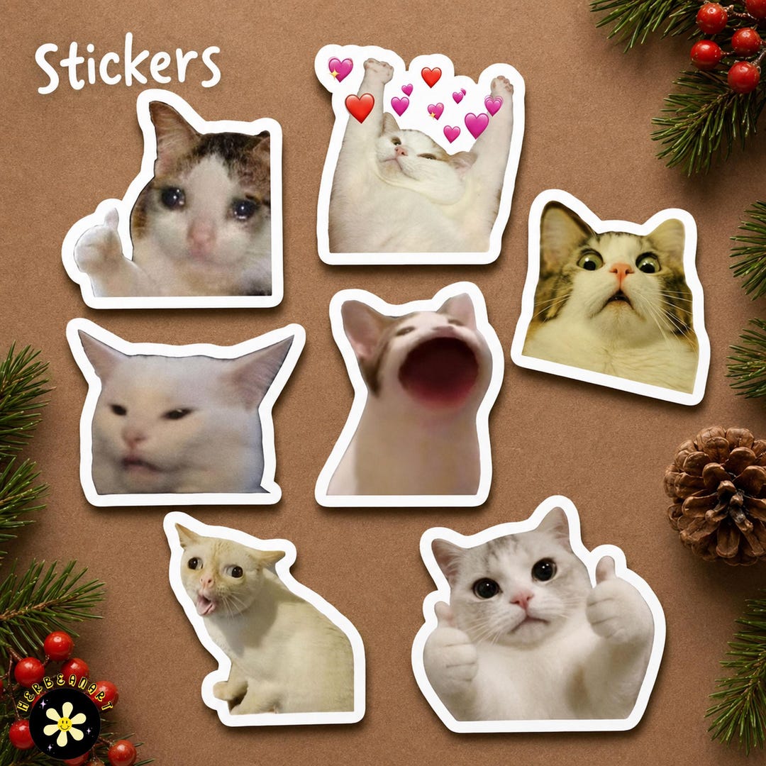 Set 10 Stickers Cat Meme Sticker Pack, Funny Sticker, Funny Meme Decal ...