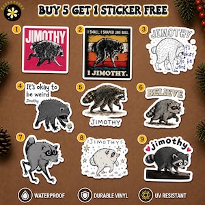 Pack 10 Jimothy the Raccoon Vinyl Waterproof Sticker