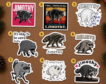 Paquete de 10 pegatinas de vinilo impermeables de Jimothy el mapache