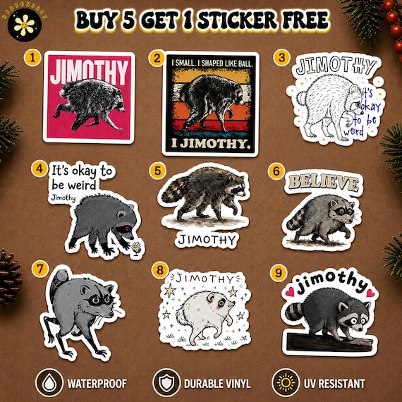 Pack 10 Jimothy the Raccoon Vinyl Waterproof Sticker