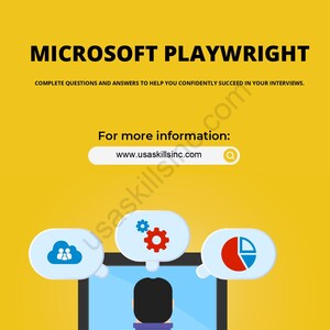 May include: A yellow graphic with the text "MICROSOFT PLAYWRIGHT" and the tagline "COMPLETE QUESTIONS AND ANSWERS TO HELP YOU CONFIDENTLY SUCCEED IN YOUR INTERVIEWS." Below is a computer illustration with speech bubbles.