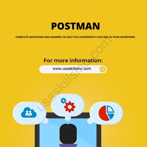 May include: A graphic with the word "POSTMAN" at the top. The image shows a person at a desk with a computer, and speech bubbles with icons. The website address www.usaskillsinc.com is also displayed.