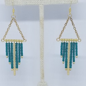 Emerald Green and Gold Beaded Tassel Earrings, Beaded Tassel Earrings