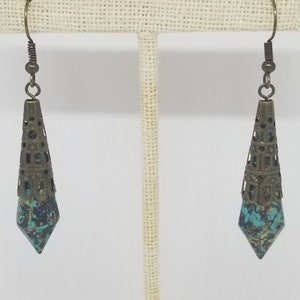 Patina Verdigris Bronze Filigree Earrings, Filigree Teardrop Earrings, Nickel Free Earrings