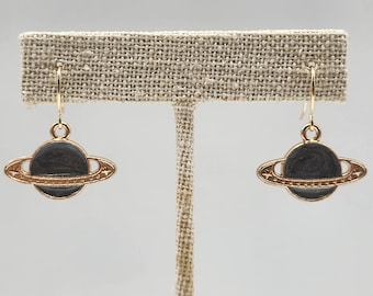 Schwarz Glitzer Saturn Ohrringe: Gold Space Schmuck