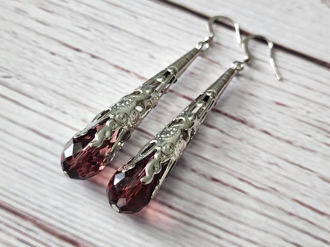 Boucles D'oreilles Goutte Mauve Argentées - 10x9 Mm - Neuf Sans Emballage