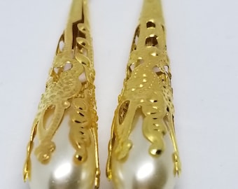 Orecchini Pendenti In Filigrana Oro Con Perle – Design Vintage Boho, Fatto A Mano