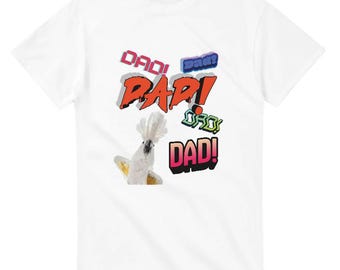 Cacatúa blanca de cresta blanca gritando ¡PAPÁ! ¡PAPÁ! ¡PAPÁ!