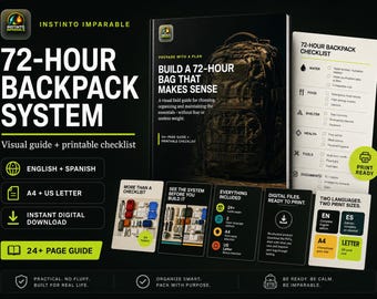 72 Hour Emergency Backpack Checklist PDF | Bug Out Bag Survival Guide | English + Spanish | Mochila 72h