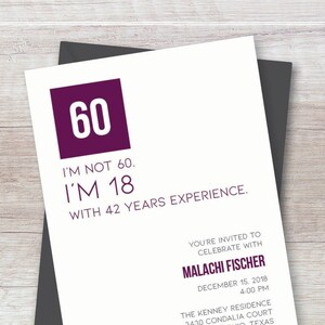 Printable 60th Birthday Invitation in Merlot Purple, with a Modern Classic Design for an Adult Birthday Invitation - Funny Invitation