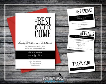 Conjunto de anuncios de boda imprimibles - Lo mejor está por venir - Invitación de boda - Invitaiton de recepción - Blanco y negro - Colores personalizados