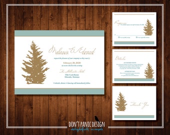 Printable Mountain Wedding Invitation - Green, Rust, Rustic Outdoor Wedding - Tree, Nature Wedding Invitation - Custom Colors