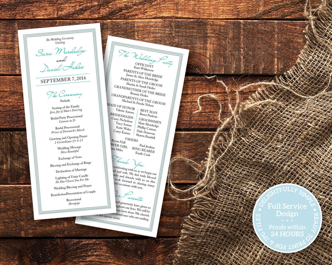 Elegant Printable Tea Length Printable Wedding Program in - Etsy