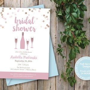 Printable Bridal Shower Invitation, Fun, Pink, modern, Wine Night Invitation, Champagne Shower Invitation, Girls Night, Drinks Invitation