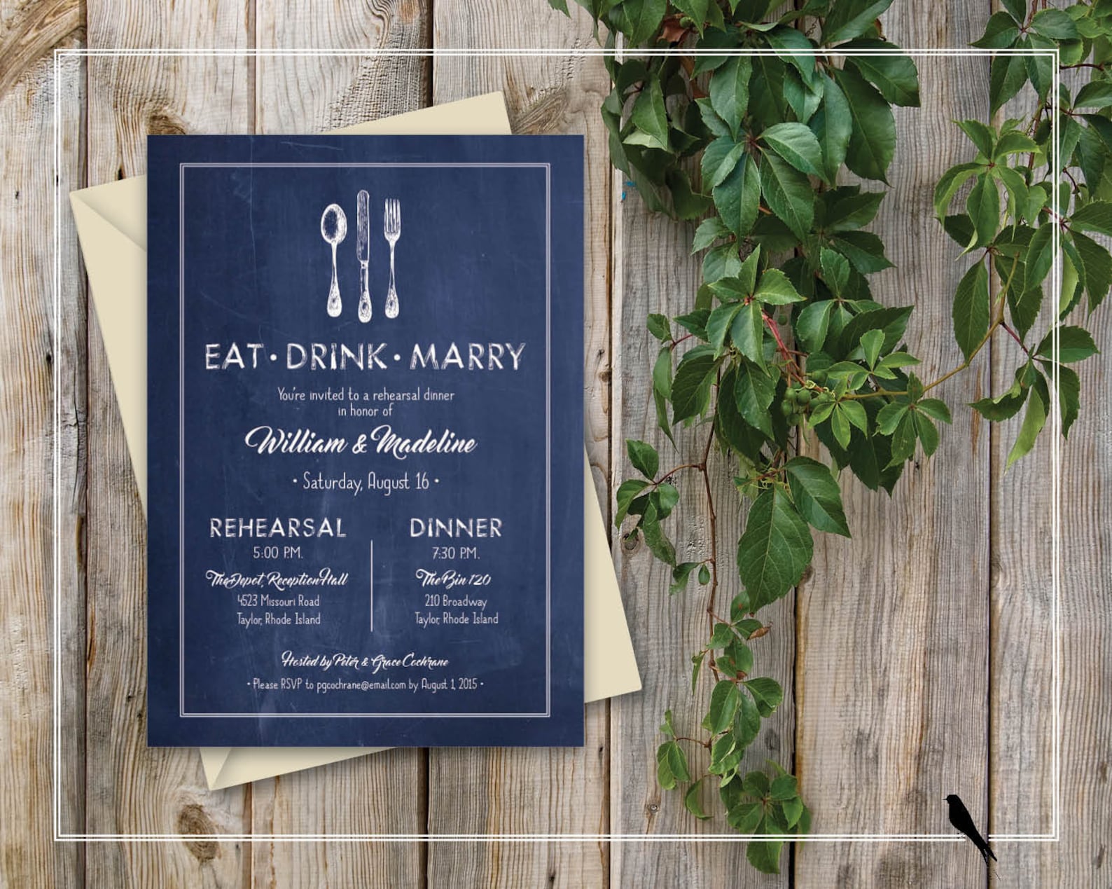Digital Printable Rehearsal Dinner Invitation - Rustic Chalkboard, Navy ...