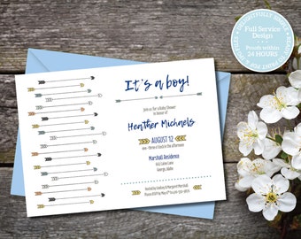 Printable Baby Shower Invitation with Fun Arrow theme and It's a Boy in Navy blue with option for Custom Colors - DIY Baby Shower