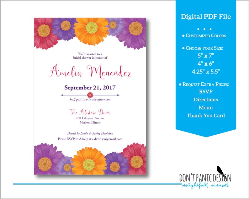 Printable Bridal Shower Invitation Gerbera Daisy Invitation Etsy