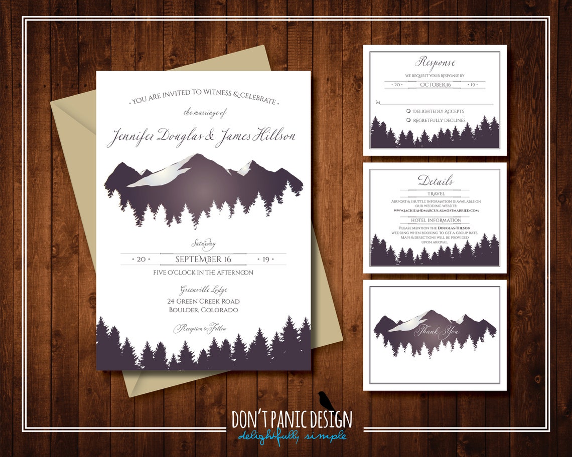 Printable Mountain Wedding Invitation Suite With Elegant - Etsy