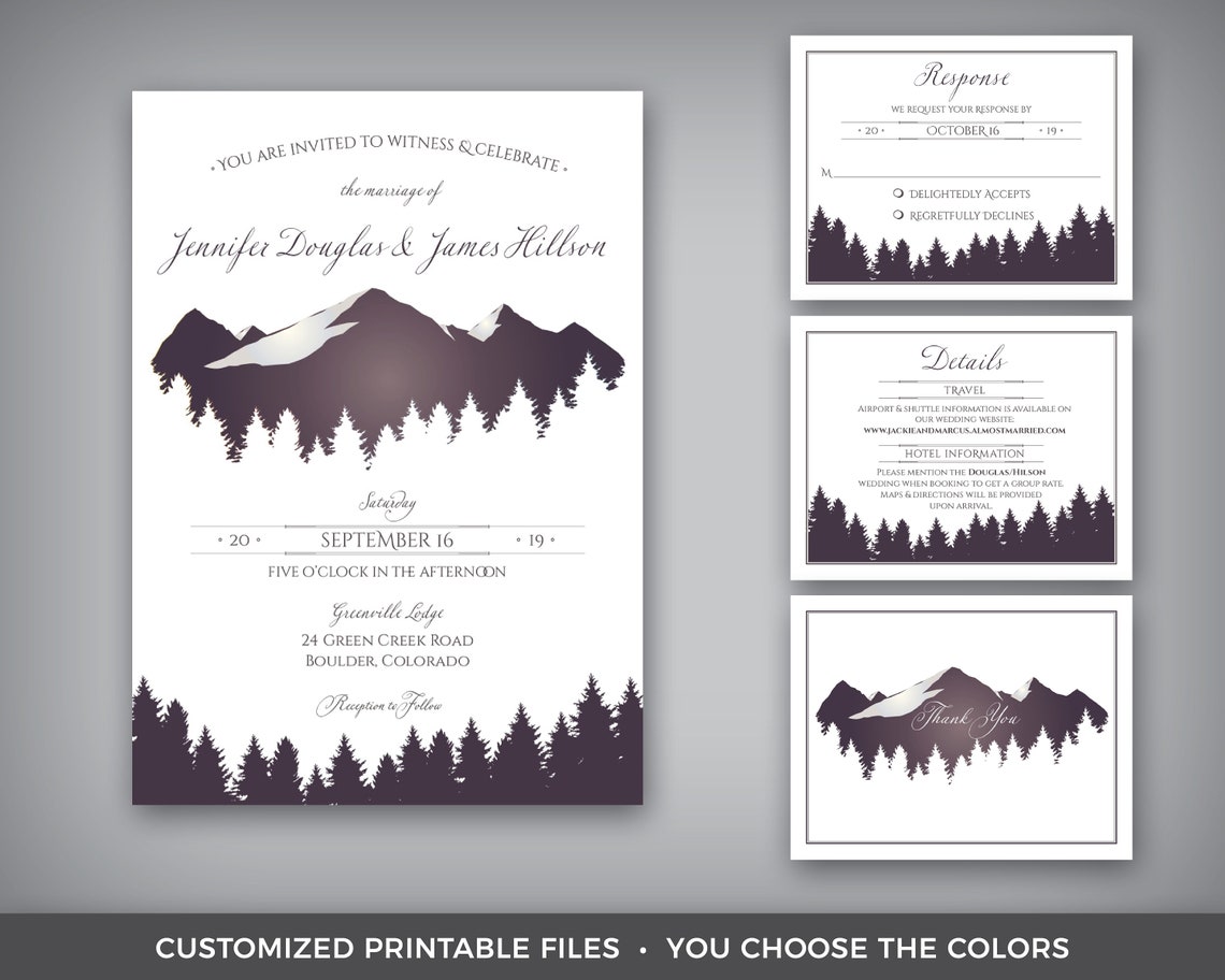 Printable Mountain Wedding Invitation Suite With Elegant - Etsy